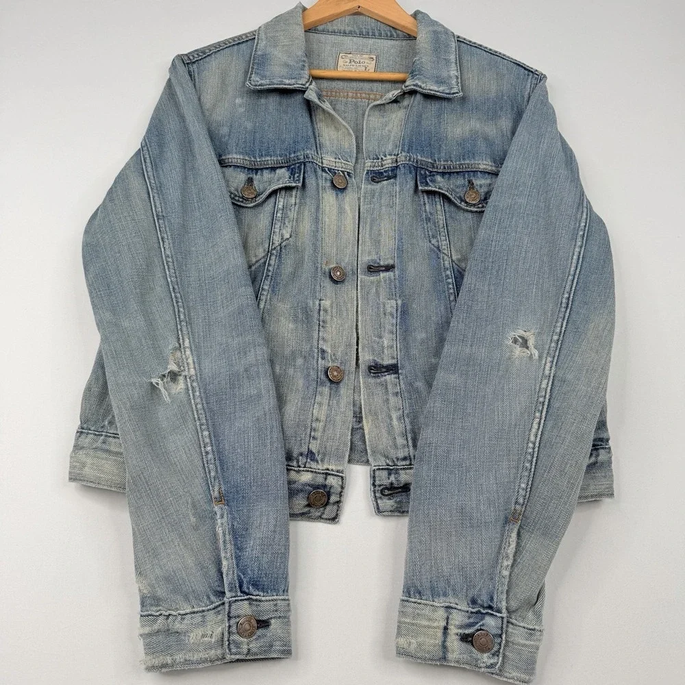 VTG 90s Polo Ralph Lauren Jean Jacket Adult (Large) Blue Denim USA Fabric - Picture 12 of 13